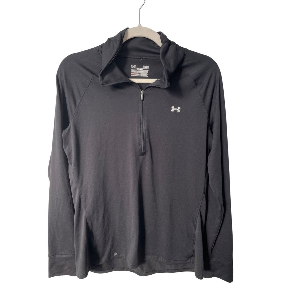 Under Armour Quarter Zip Semi Fitted Pullover Womens Large Black Athleisure Gym
